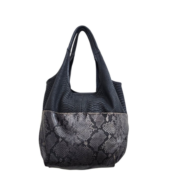 Daniella Lehavi Personals Oversized Snake Print Tote Bag Black Gray Leather - Picture 3 of 12